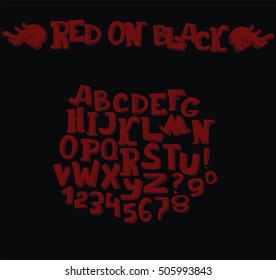 Stylish dark alphabet in dark red on black background. Hand drawn 3d letters sequence from A to Z. Group of dimensional characters in different perspective. Vector illustration good for lettering