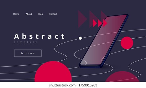 Elegante fondo oscuro para una página de aterrizaje con líneas onduladas y teléfono móvil