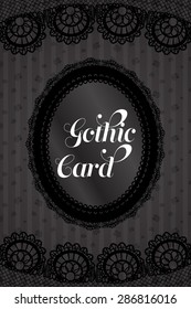 stylish dark black Gothic lace with round frame on rose pattern background card template
