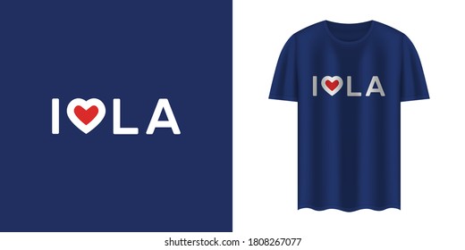 Stylish dark blue t-shirt and apparel trendy design with “I love LA” text. Textiles, t-shirts, web. Typography, print, vector illustration.