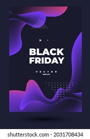 stylish dark futuristic template with shapeless purple bubbles and lettering black friday on the dark backdrop