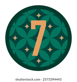 Stylish Dark Green Circle with Gold Number 7 and Floral Geometric Motif