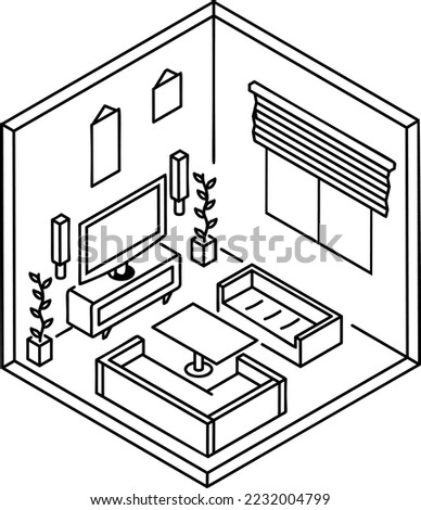 Stylish Decorated Sitting Around a TV Set Concept vector outline icon design, space saving sketch, Interior Decoration Sign, portable home office rooms stock illustration