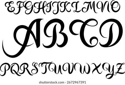 Stilvolles Dekoralphabet A-Z im Vektorformat. Perfekt für Hochzeitseinladungen, Branding, Logos, Poster, Monogramme, Schreibwaren, Handwerksprojekte und elegante Typografiedesigns.