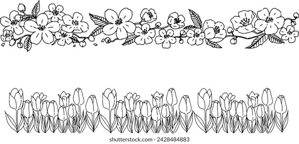 Stylish decorative frame with line drawings of flowers