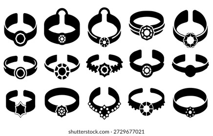 Conjunto de iconos de anillo decorativos con estilo: accesorios de joyería de moda para proyectos de Boda, compromiso y diseño de lujo