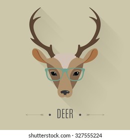 Stylish deer head. Animal portrait with flat design. Vector Illustration