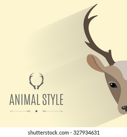 Stylish deer head. Animal portrait with flat design. Vector Illustration