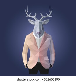 Stylish deer in multicolor suit.Soft background.