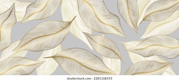 Stylish and delicate abstract luxury vector background with golden leaves on a light gray background for decor, covers, backgrounds, cards, presentations