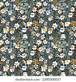 Elegante, delicado, romántico y de moda con pequeños elementos de plantas sobre un fondo verde oscuro. Vector sin foco. Una variedad de flores de Borgoña en ramas negras.