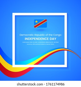 Elegante ilustración del Día de la Independencia del País de la República Democrática del Congo con tricolores sobre el fondo clásico del saludo