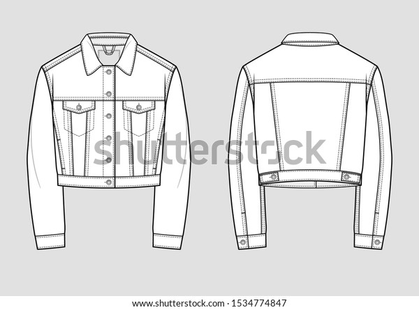Stylish denim jacket. Technical sketch.\
Vector illustration.