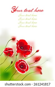 Stylish design cards with red flowers poppy buds and leaves