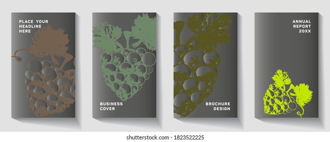 Stylish design hand cream with sketch illustration of grape. Vine pattern. Vine theme for book cover. Wine texture illustration in style of engraving.