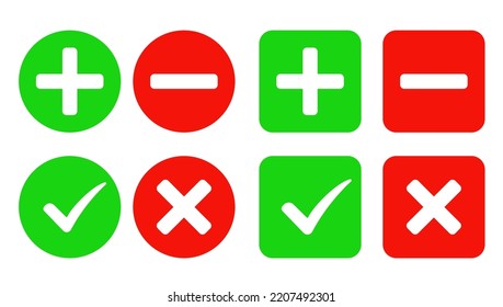 Stilvolle Design-Symbole markieren ein Kreuz minus plus ein Häkchen. Vektorgrafik