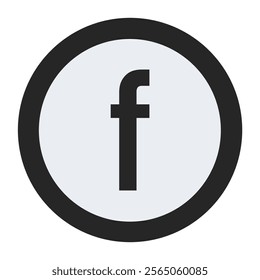 A stylish design of the lowercase “f” in black with a bold circular border on a soft gray background. Suitable for modern branding, logos, or minimalist projects.