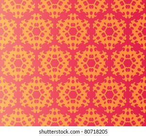 Stylish design with seamless damask flowers in orange on an (editable) red background
