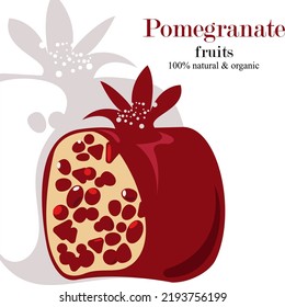 stylish design template in vector. Stylized pomegranate with an inscription for advertising, printing, creativity, etc.