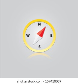 stylish design vector orange Compass Icon with reflection on grey abstract background. navigation and traveling sign.  flat  travel icon