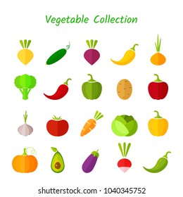 Stylish design vegetable isolated icon set. Vector illustration with symbol of onion, eggplant, cabbage, pepper and other vegetables in fresh colors for healthy diet nutrition infographic.