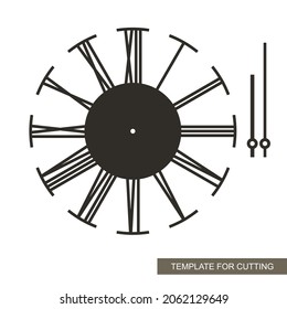 Stylish dial with Roman numerals. Wall clock with arrows in the loft style. Simple design, minimalism. Vector sample for plotter laser cutting of paper, plastic, wood carving, metal engraving, cnc. 