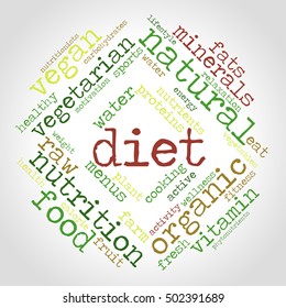 Stylish diet word cloud. Healthy food concept.