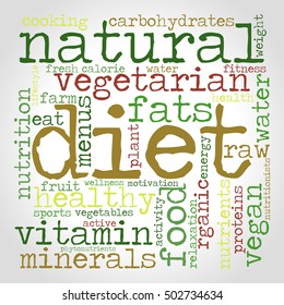 Stylish diet word cloud. Healthy food concept. Vector.