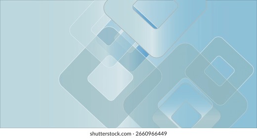 Stylish digital background featuring overlapping translucent squares in soft blue tones. The geometric layout and smooth gradients create a sleek 