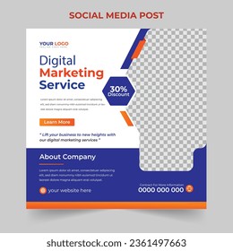 Stylish digital marketing agency social media post or banner design template. Editable squire social media banner template, story and web internet ads
