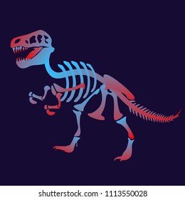 Stylish dinosaur bones, skeleton dinosaur . Tyrannosaurus predator, meat-emitting, carnivorous
 big teeth, dangerous Modern vector flat design image isolated on black background