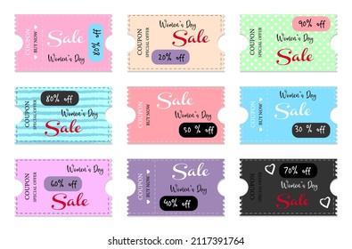 Stylish discount coupons, International Women's Day, March 8, with cut out part, graphic typography with editable text, and design to promote your advertising, Vector illustration