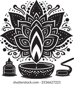 Stylish Diwali icon silhouettes in vector format, perfect for festive decorations, social media posts, invitations, and Diwali-themed designs