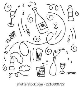 un doodle elegante de diferentes bebidas alcohólicas