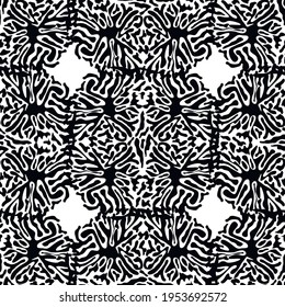 Stylish doodle seamless pattern with splash pattern black on white background. Abstract wallpaper, fabric