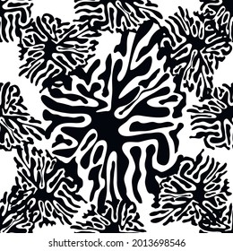 Stylish doodle seamless pattern with splash pattern black on white background. Abstract wallpaper, fabric