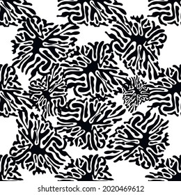 Stylish doodle seamless pattern with splash pattern black on white background. Abstract wallpaper, fabric