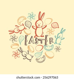 Stylish doodles of Easter celebration on yellow background.