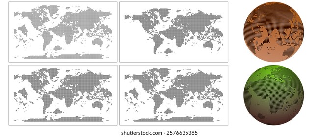 Stylish dotted world map. Globe world map in dot style. Vector illustration featuring continents and countries infographic view.  perfect for technology or communication themes. Globe similar worldmap