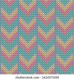 Stylish downward arrow lines knitted texture geometric vector seamless. Scarf knit tricot  fabric print. Nordic style seamless knitted pattern. Handicraft backdrop.