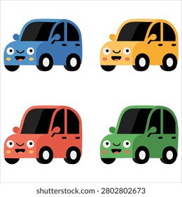 Stylish drawing of car emoticon multicolored expressive amusing car face character smiles