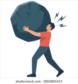 Stylish drawing of man middle age rock burden worried
