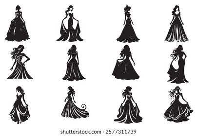 Stylish Women’s Dress Silhouette Vectors for Fashion Marketing