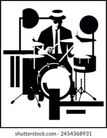 Stylish Drummer Vector Silhouette music drum player 