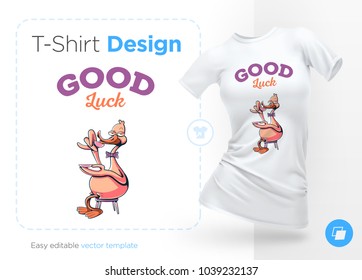 Stylish duck. Print on T-shirts, sweatshirts, cases for mobile phones, souvenirs. Vector illustration on white background.