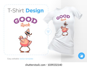 Stylish duck. Print on T-shirts, sweatshirts, cases for mobile phones, souvenirs. Vector illustration on white background.