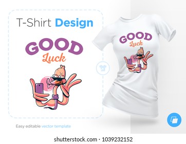 Stylish duck. Print on T-shirts, sweatshirts, cases for mobile phones, souvenirs. Vector illustration on white background.