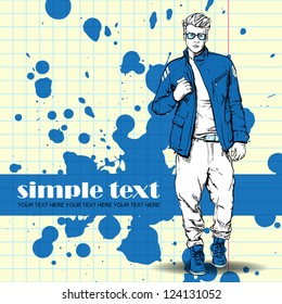Stylish dude on a grunge background. Vector illustration.