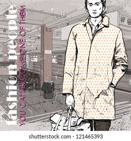 Stylish dude at subway station. Vector illustration