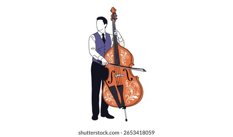 Dupla elegante de músicos com contrabaixo tocando música clássica de jazz no palco para entretenimento